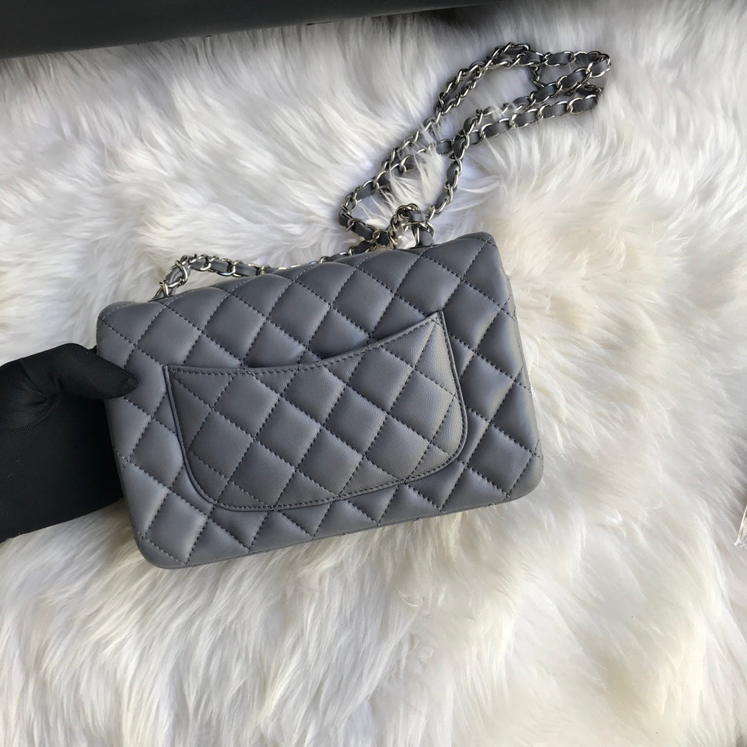 CHANEL MINI 20 BAG IN SHADOW GREY CALFSKIN GOLD HARDWARE