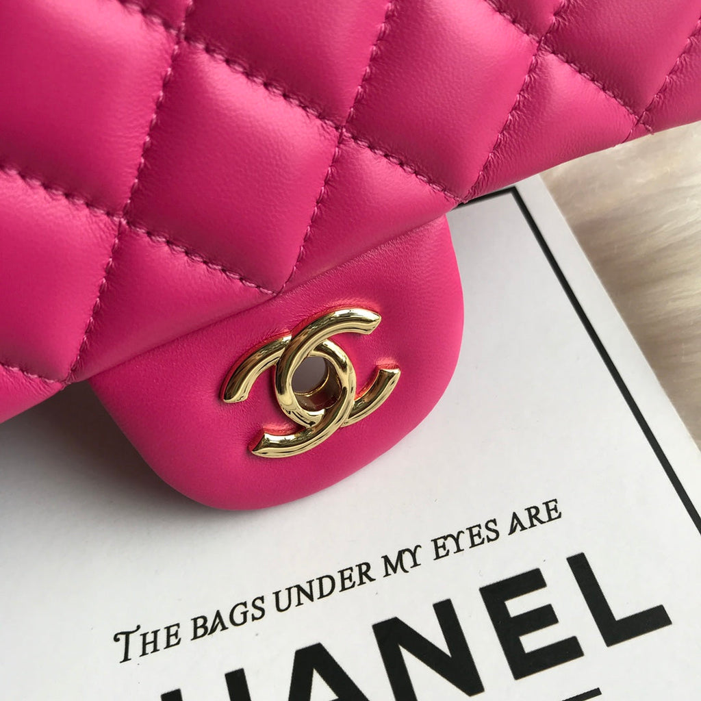 CHANEL MINI 20 BAG IN BRIGHT PINK CALFSKIN WITH STRAP