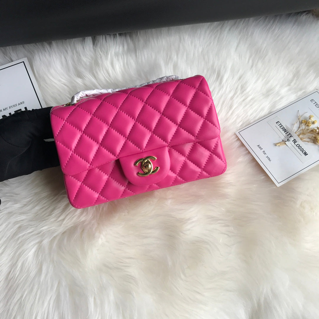 CHANEL MINI 20 BAG IN BRIGHT PINK CALFSKIN WITH STRAP