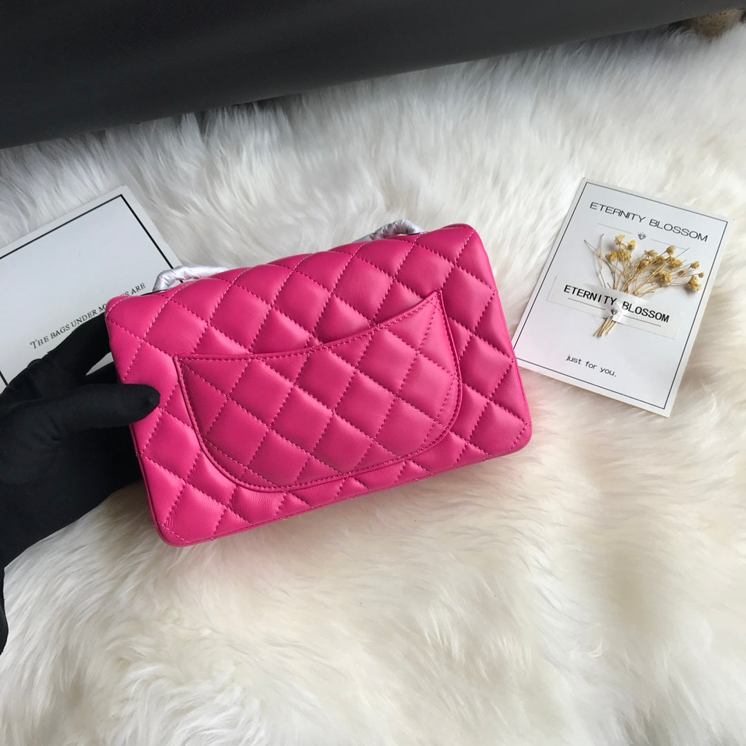 CHANEL MINI 20 BAG IN BRIGHT PINK CALFSKIN WITH STRAP