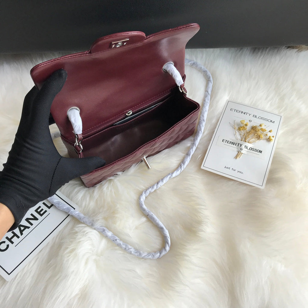 CHANEL MINI 20 BAG IN RED BROWN CALFSKIN GOLD HARDWARE