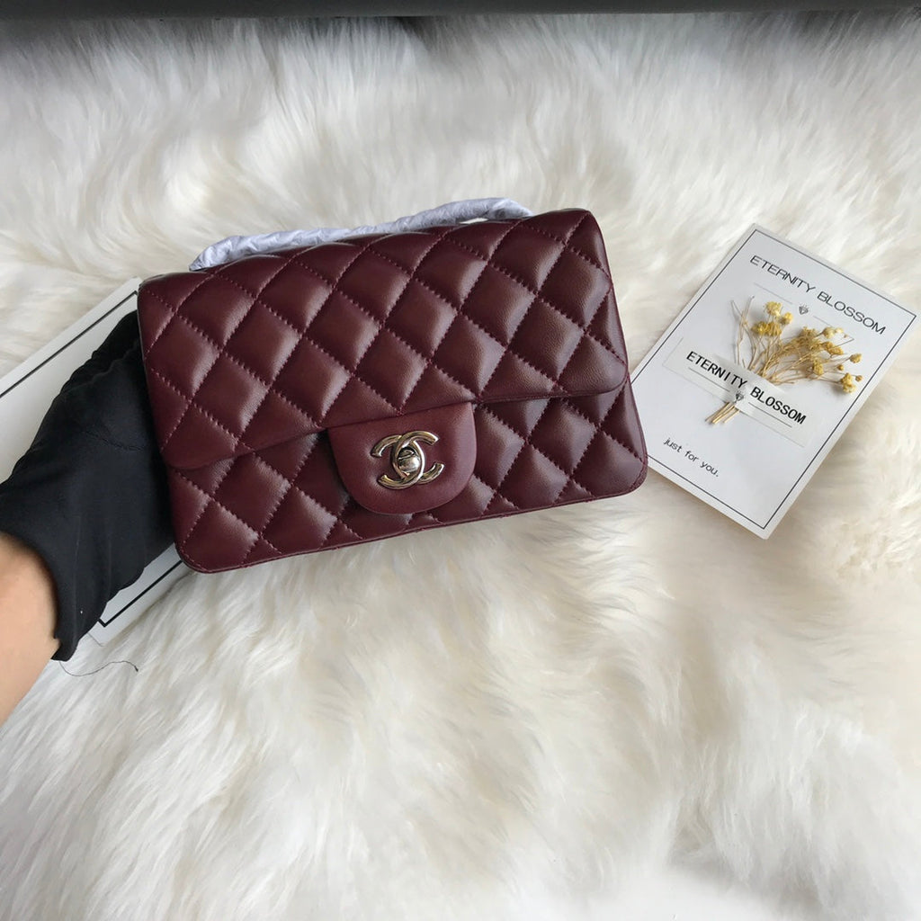 CHANEL MINI 20 BAG IN RED BROWN CALFSKIN GOLD HARDWARE
