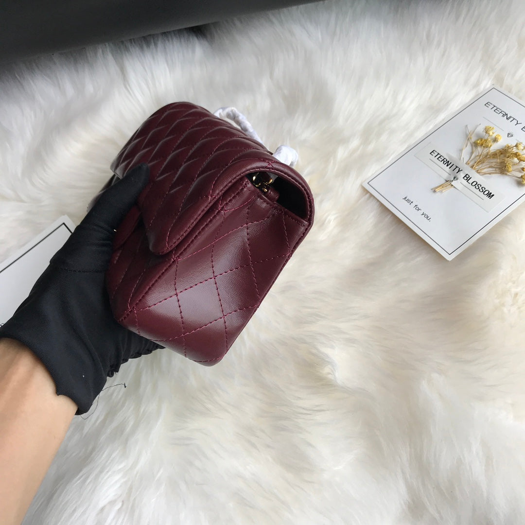 CHANEL MINI 20 BAG IN RED BROWN CALFSKIN GOLD HARDWARE
