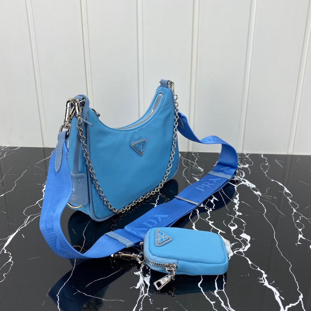 PRADA HOBO 22 BAG IN SAPPHIRE BLUE RE-NYLON