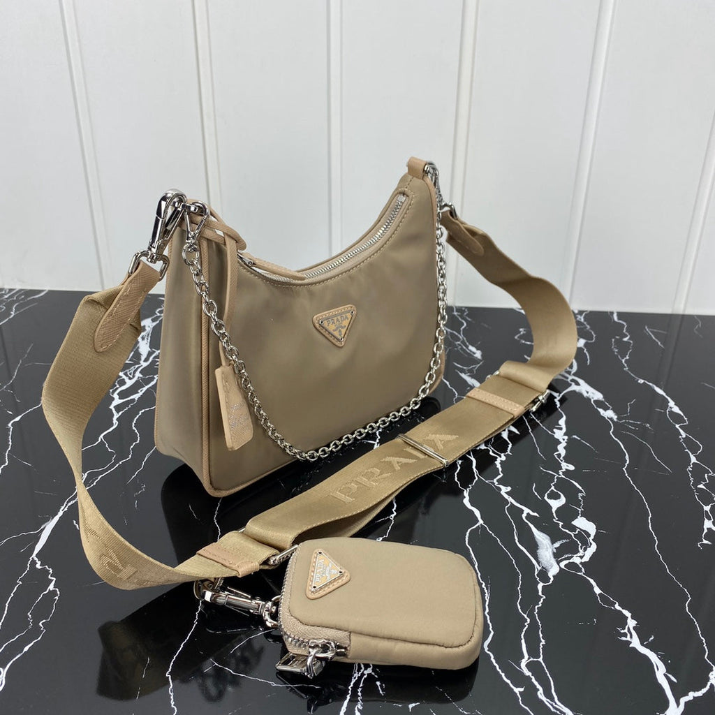 PRADA HOBO 22 BAG IN FLAX YELLOW RE-NYLON