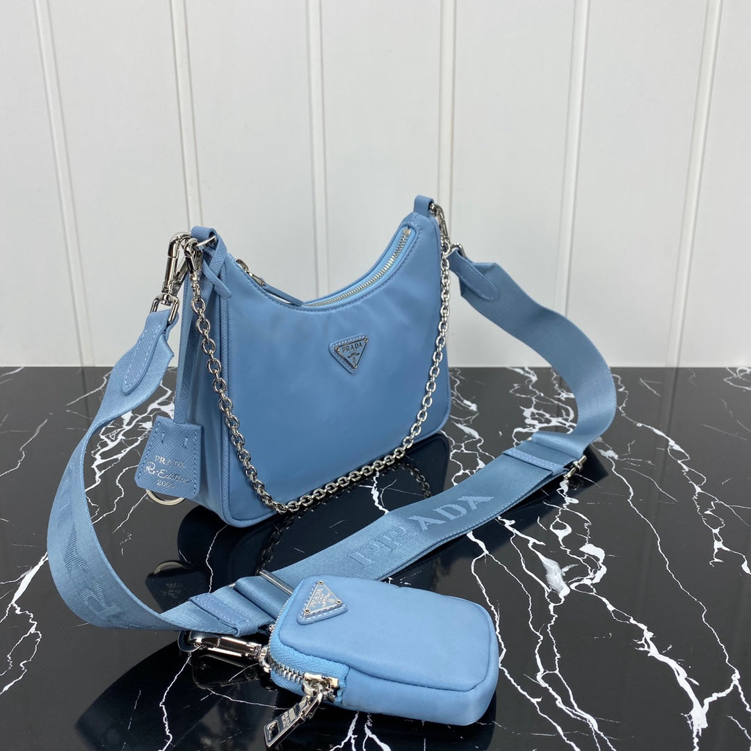 PRADA HOBO 22 BAG IN CERULEAN BLUE RE-NYLON