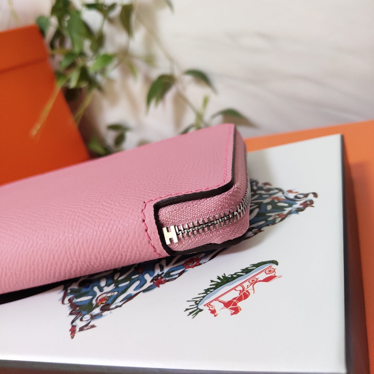 HERMES Zipper Wallet 20 Light Pink Epsom
