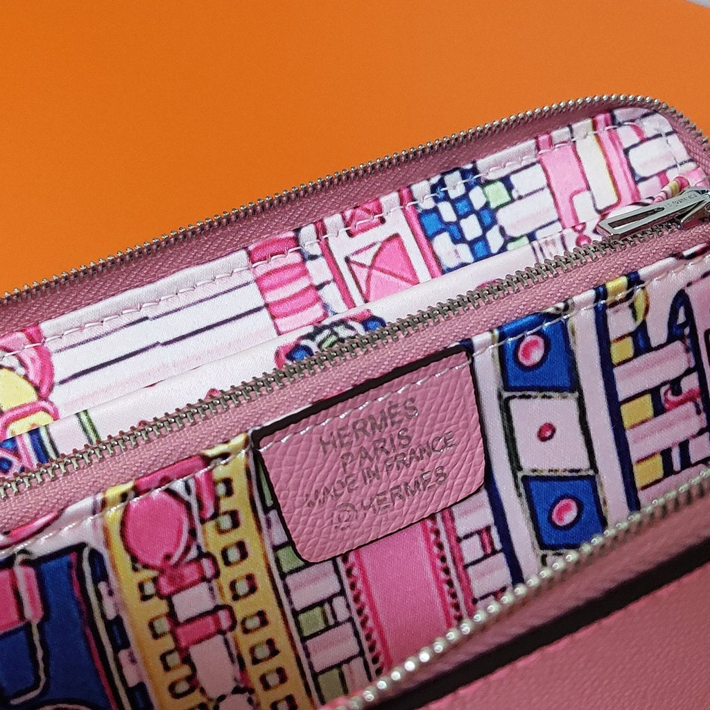HERMES Zipper Wallet 20 Light Pink Epsom