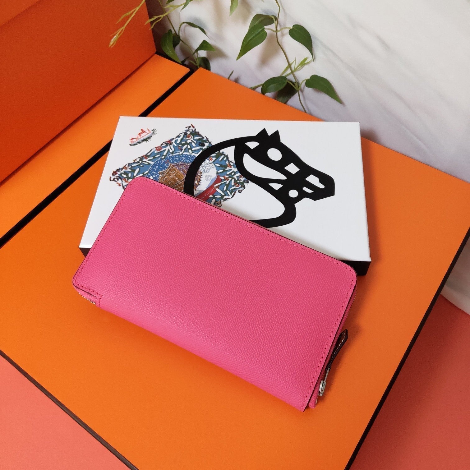 HERMES Zipper Wallet 20 Pink Epsom