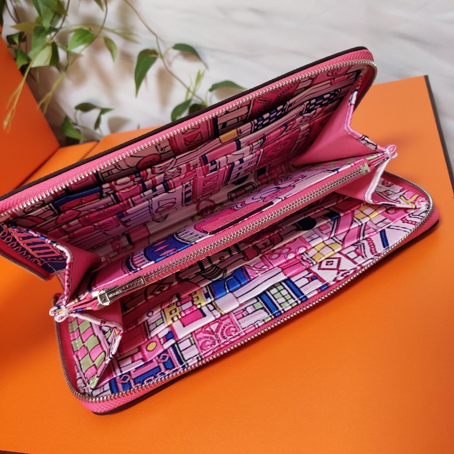 HERMES Zipper Wallet 20 Pink Epsom