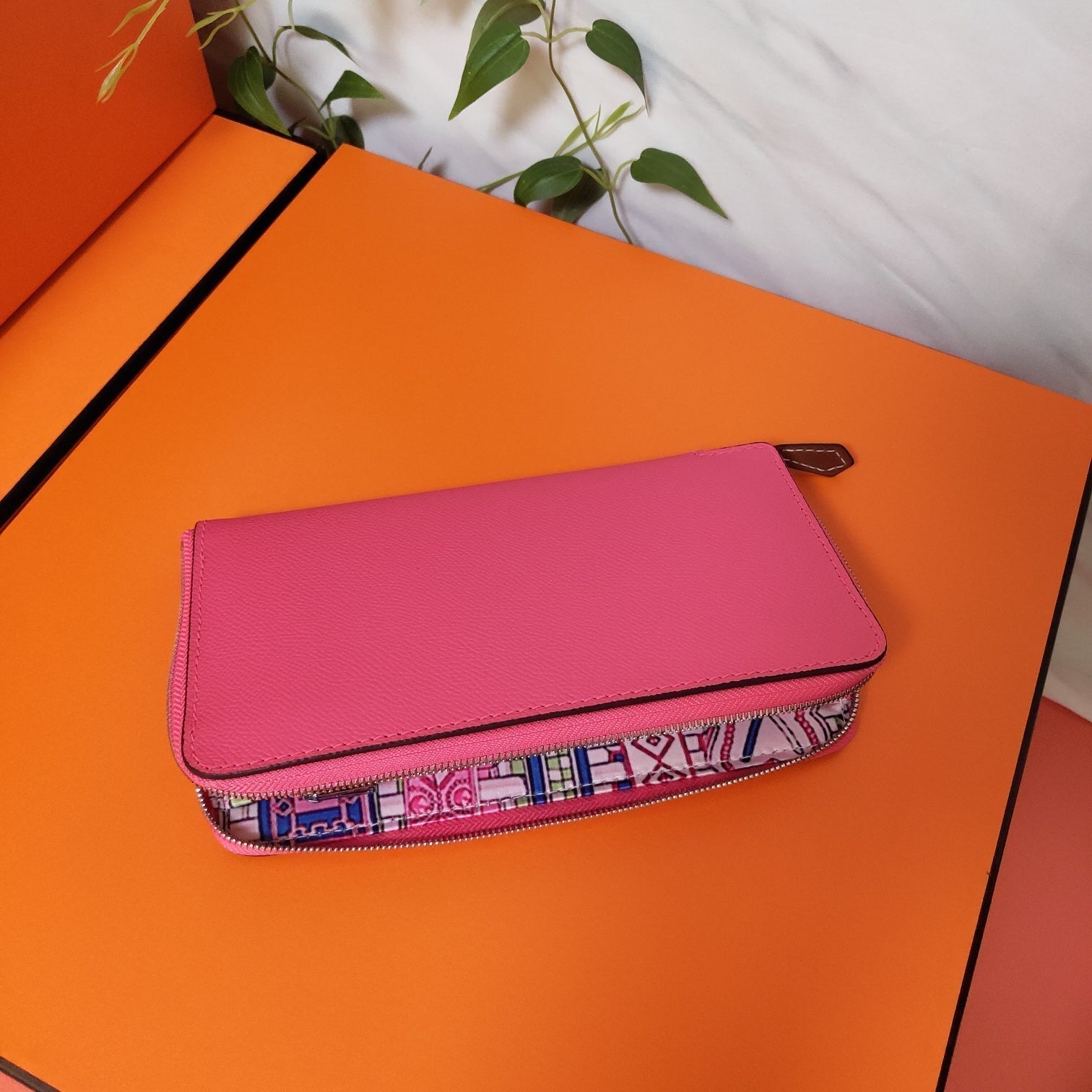 HERMES Zipper Wallet 20 Pink Epsom