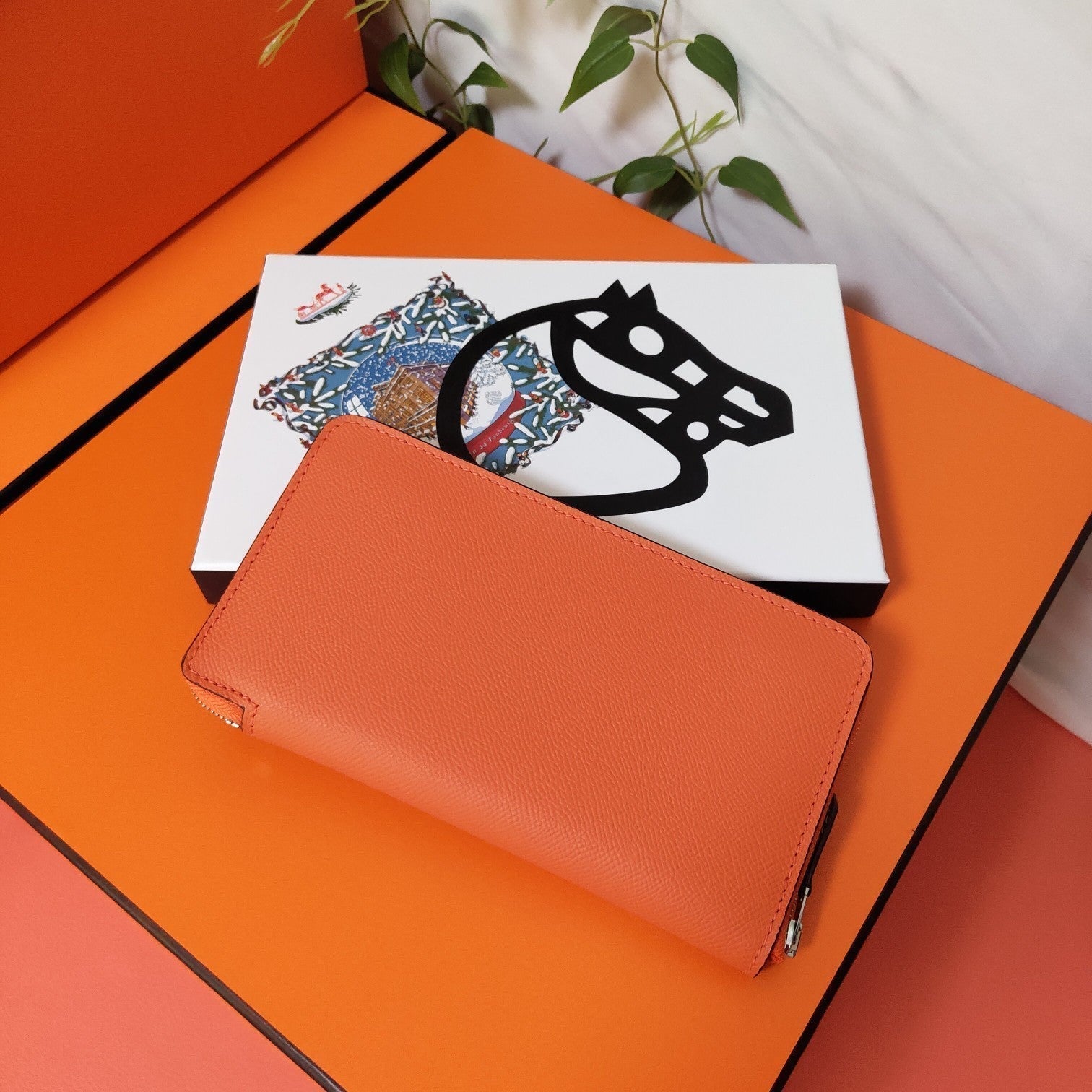 HERMES Zipper Wallet 20 Orange Epsom