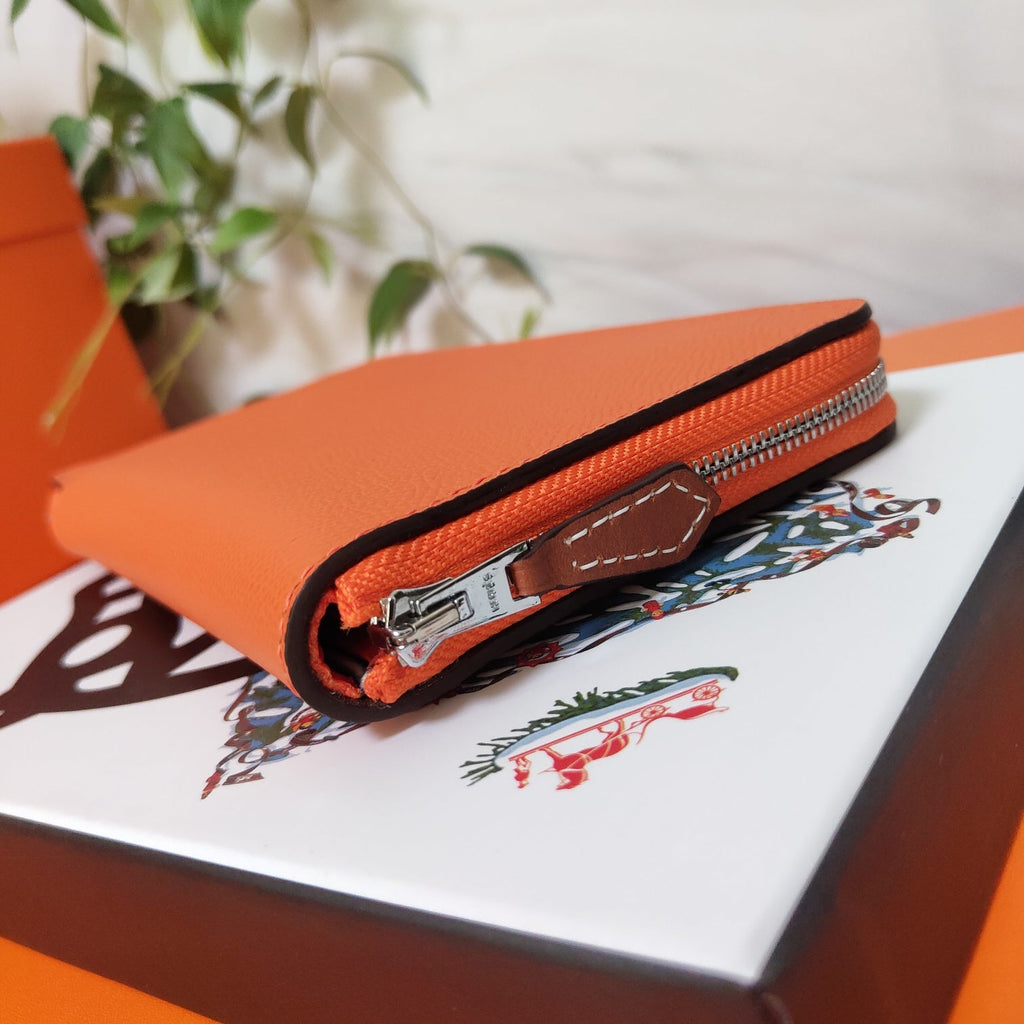HERMES Zipper Wallet 20 Orange Epsom
