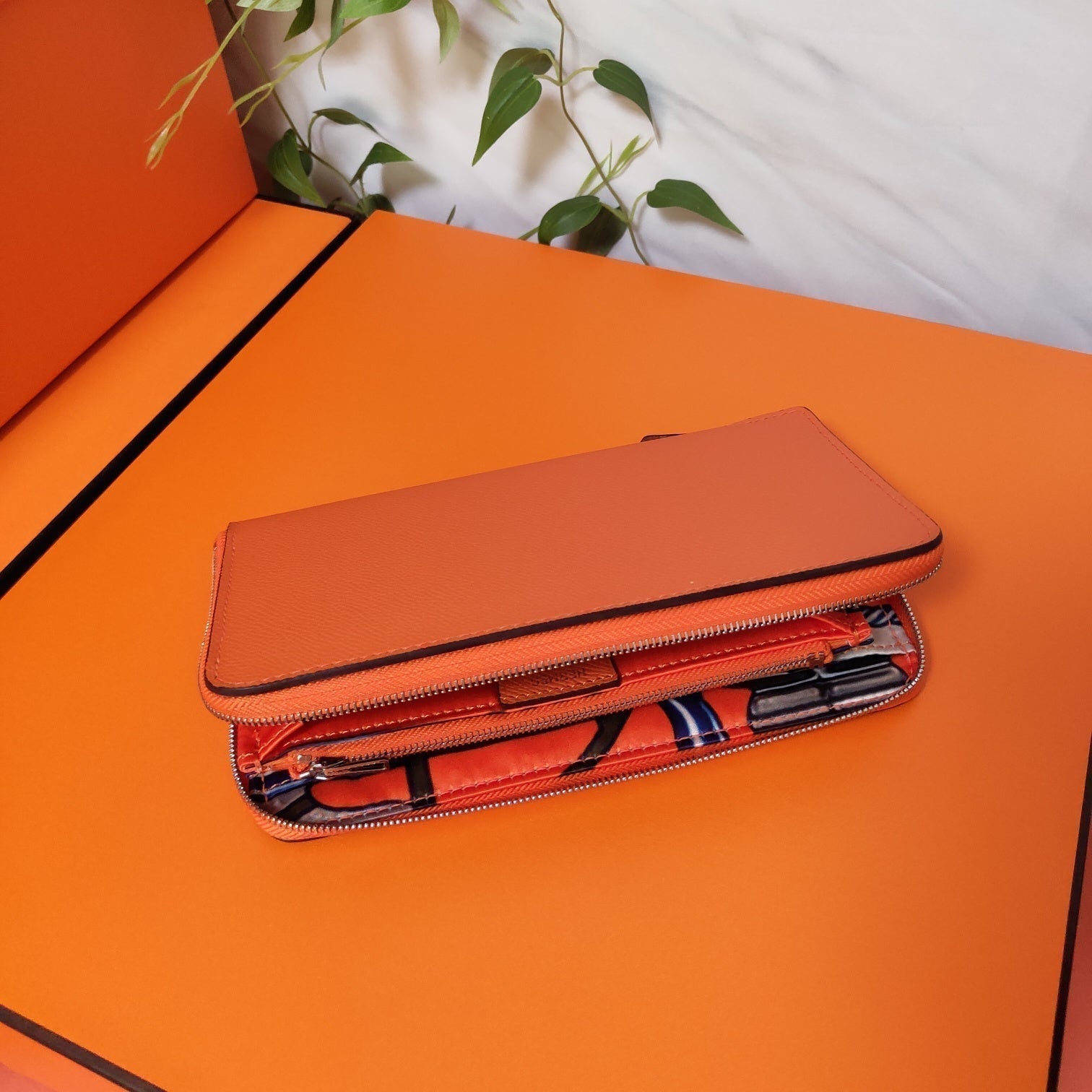 HERMES Zipper Wallet 20 Orange Epsom