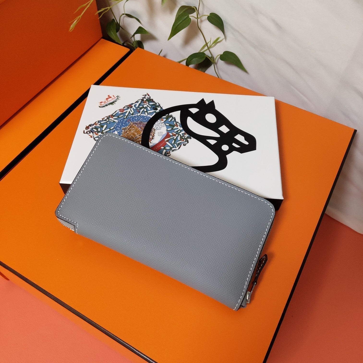 HERMES Zipper Wallet 20 Grey Epsom