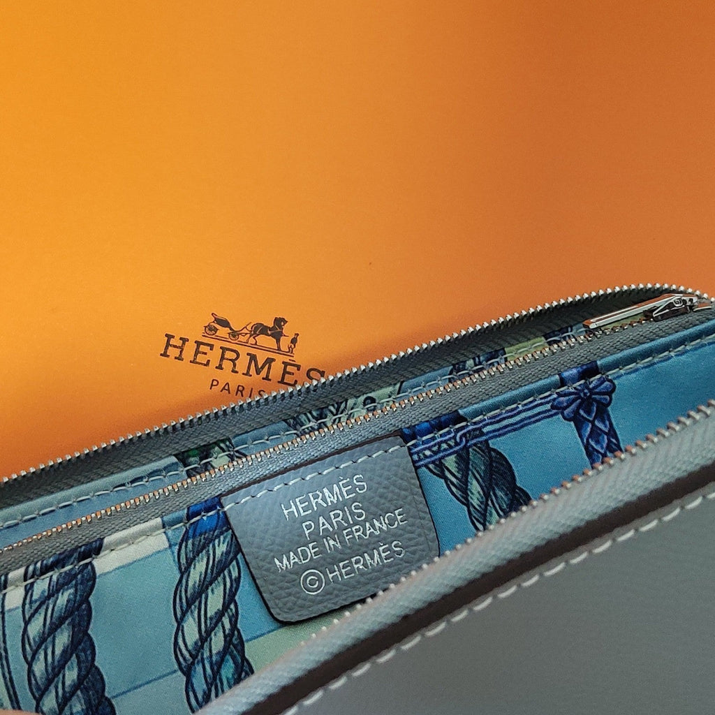 HERMES Zipper Wallet 20 Grey Epsom