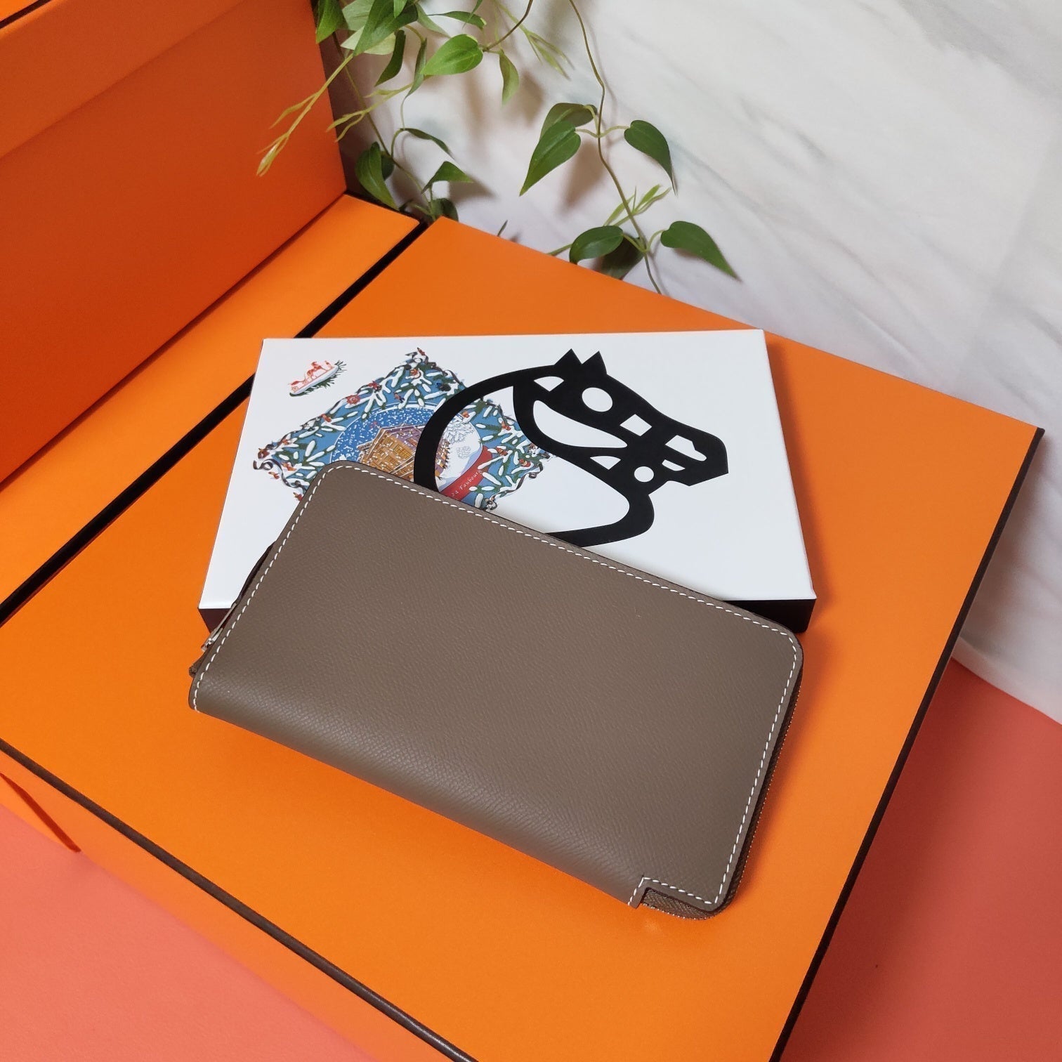 HERMES Zipper Wallet 20 Brown Epsom