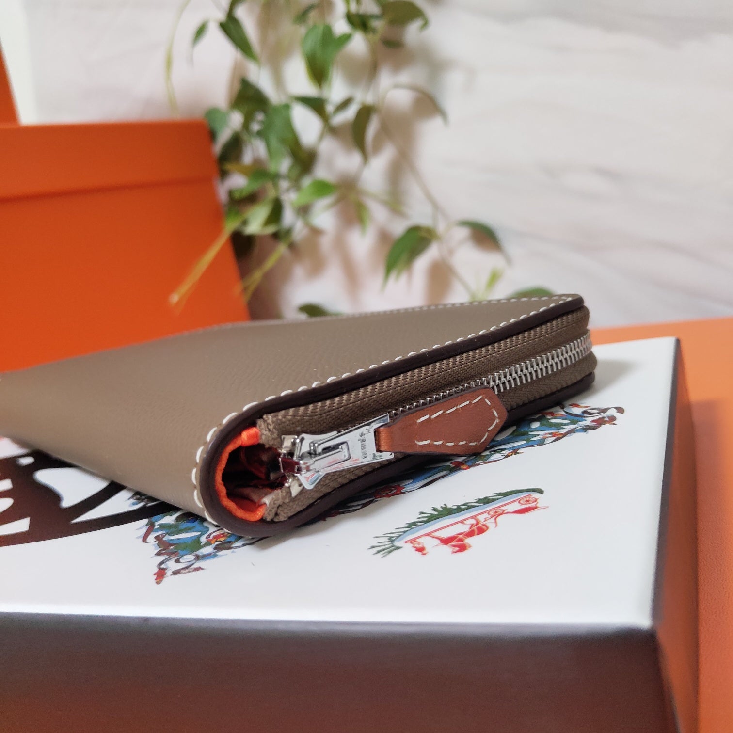 HERMES Zipper Wallet 20 Brown Epsom