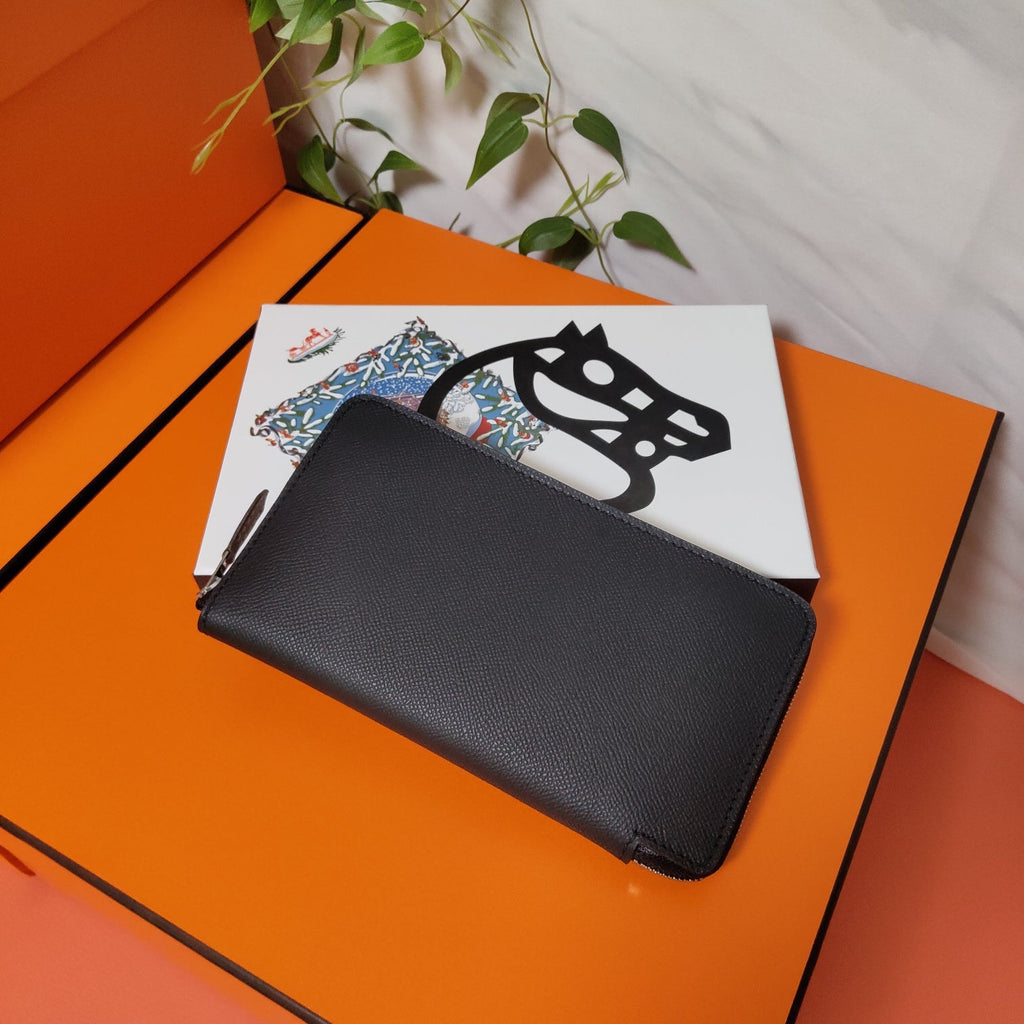 HERMES Zipper Wallet 20 Black Epsom