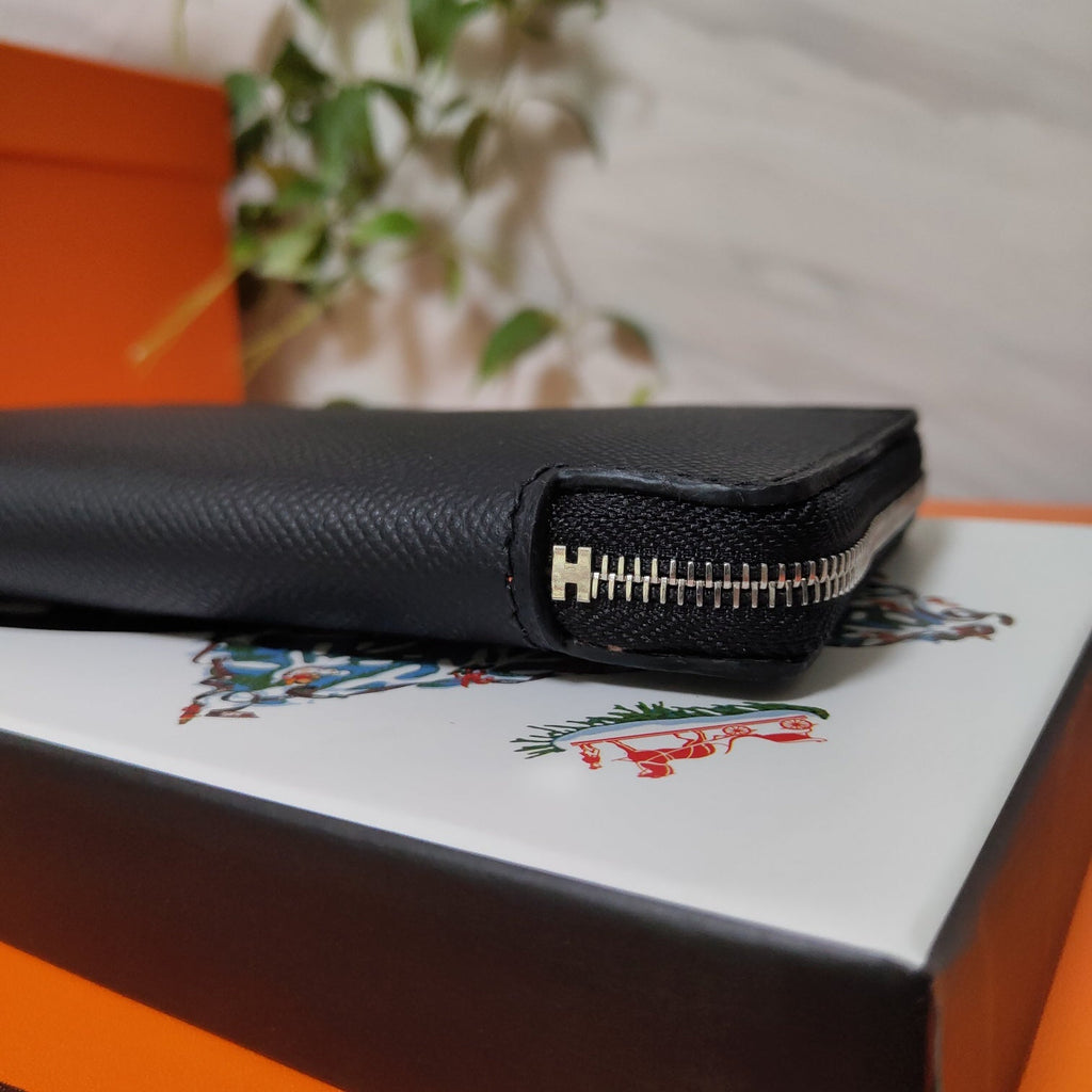 HERMES Zipper Wallet 20 Black Epsom