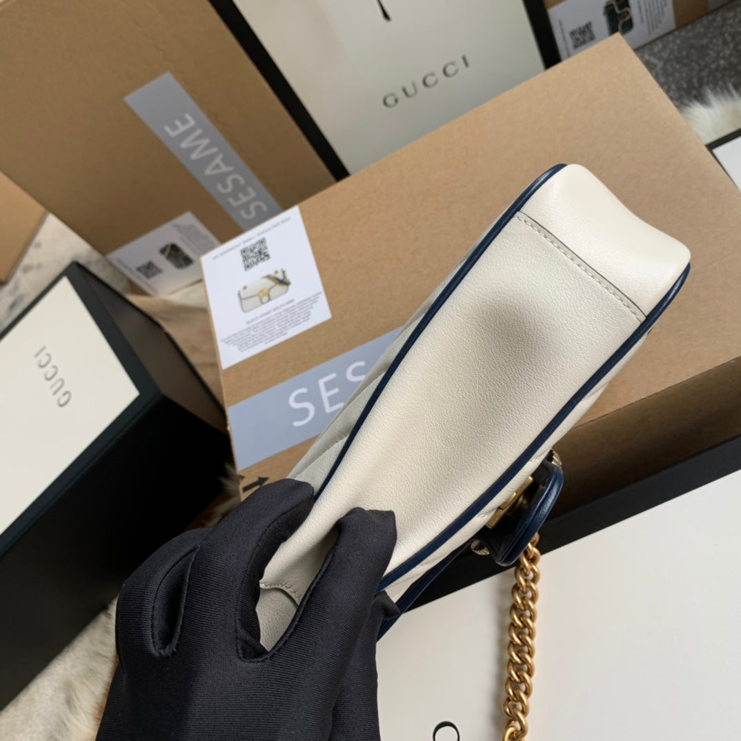 GUCCI MARMONT 22 HANDBAG IN WHITE CALFSKIN