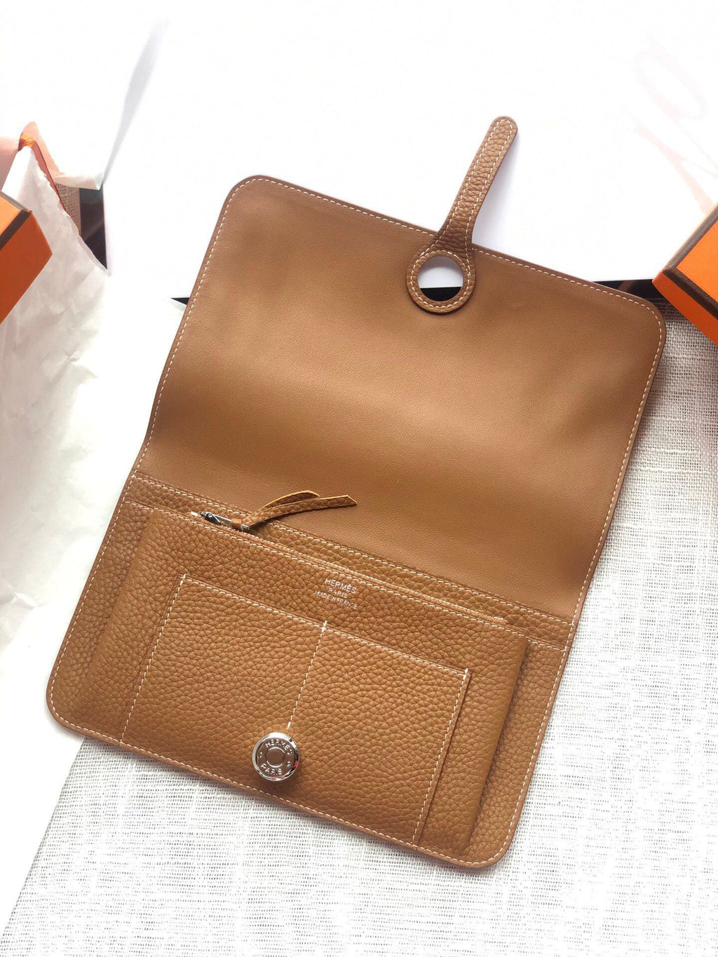 HERMES Dogon Wallet 20 Tan Togo Shw