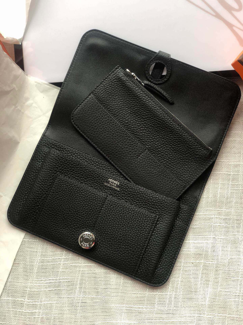 HERMES Dogon Wallet 20 Black Togo Shw