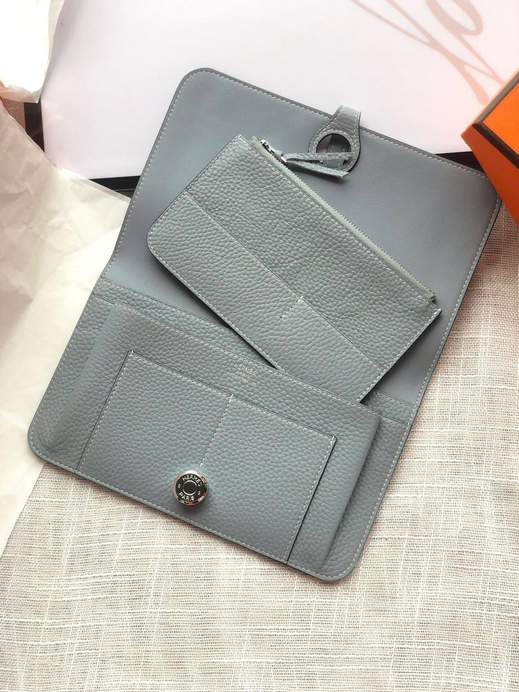 HERMES Dogon Wallet 20 Navy Blue Togo Shw