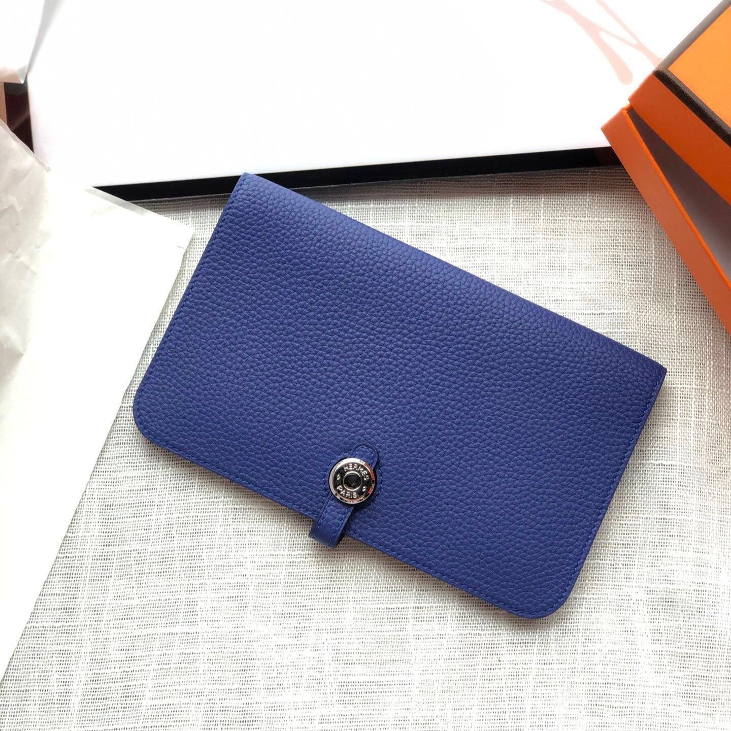 HERMES Dogon Wallet 20 Blue Togo Shw