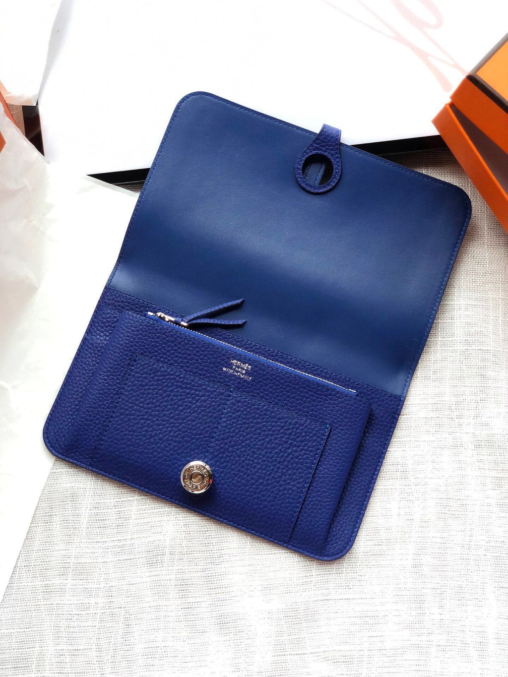 HERMES Dogon Wallet 20 Blue Togo Shw