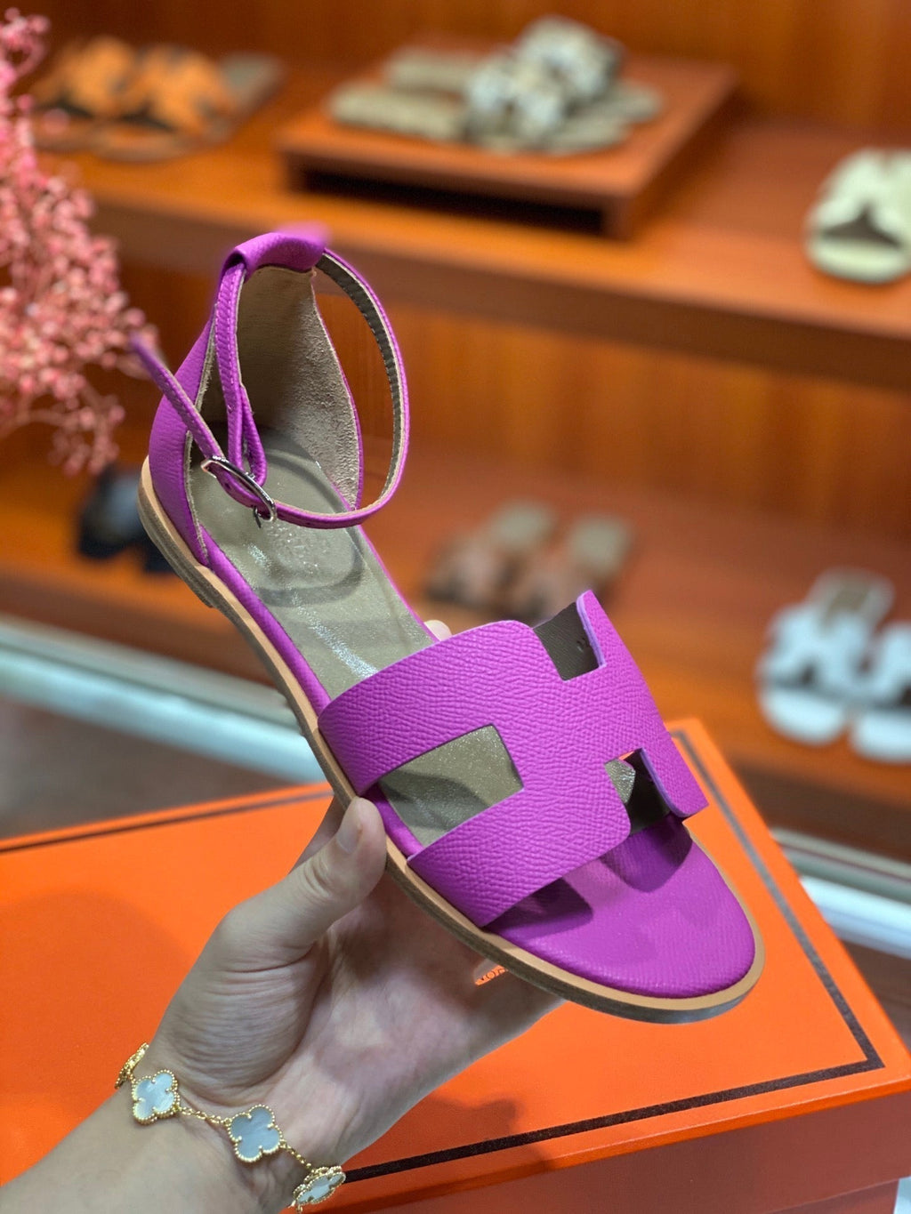 HERMES SANTORINI SANDAL RED VIOLET CALFSKIN