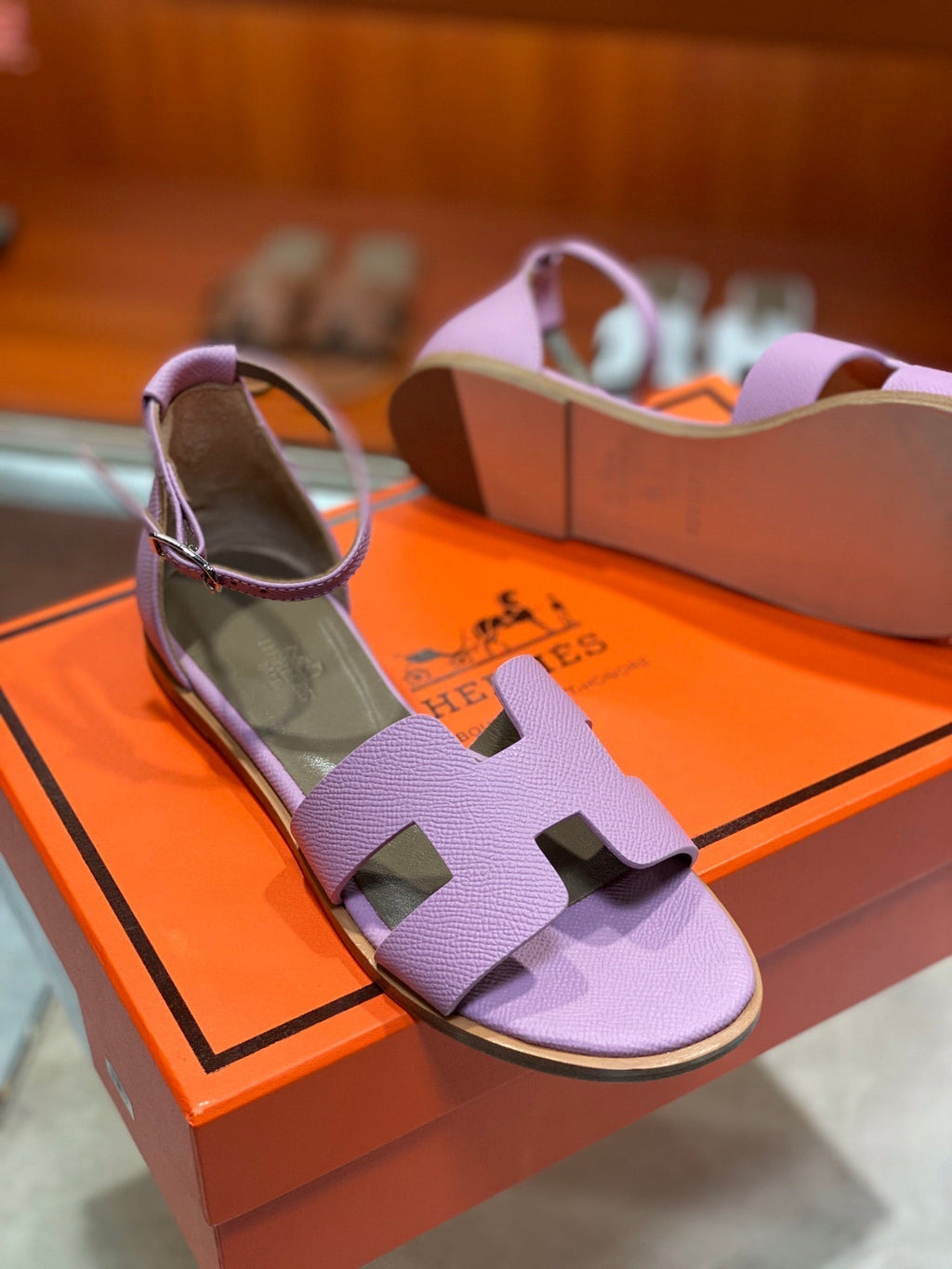 HERMES SANTORINI SANDAL LAVENDER CALFSKIN