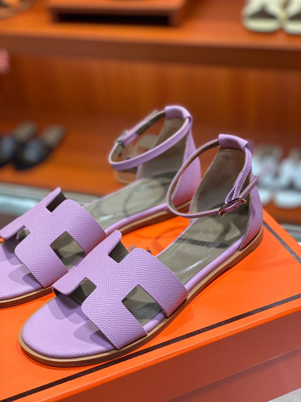 HERMES SANTORINI SANDAL LAVENDER CALFSKIN