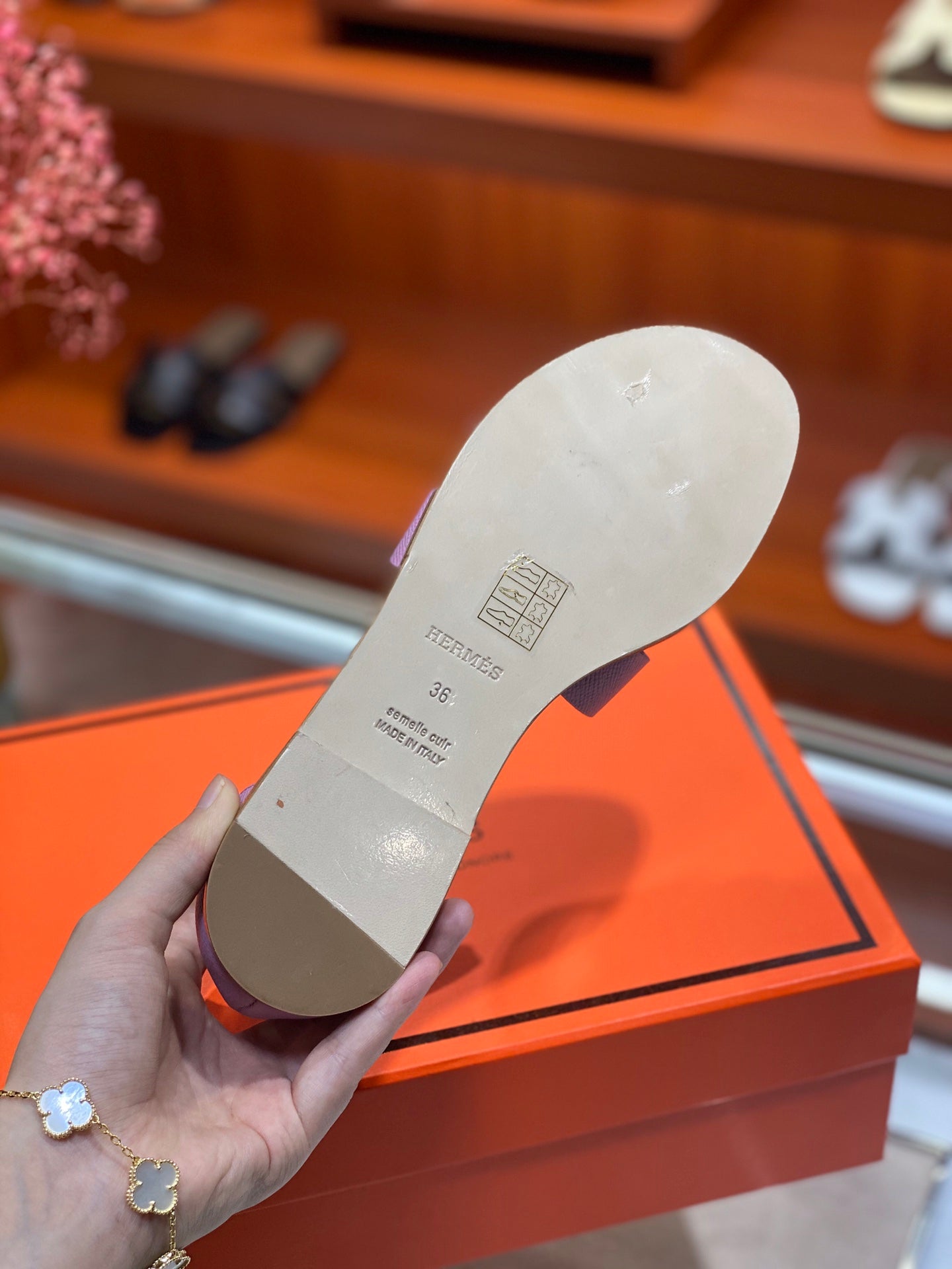 HERMES SANTORINI SANDAL LAVENDER CALFSKIN