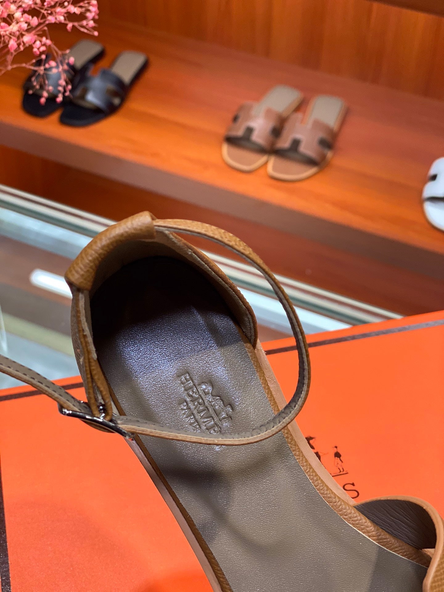 HERMES SANTORINI SANDAL BRONZE CALFSKIN