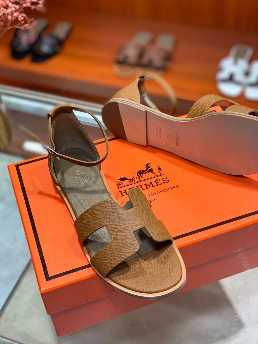 HERMES SANTORINI SANDAL COPPER CALFSKIN
