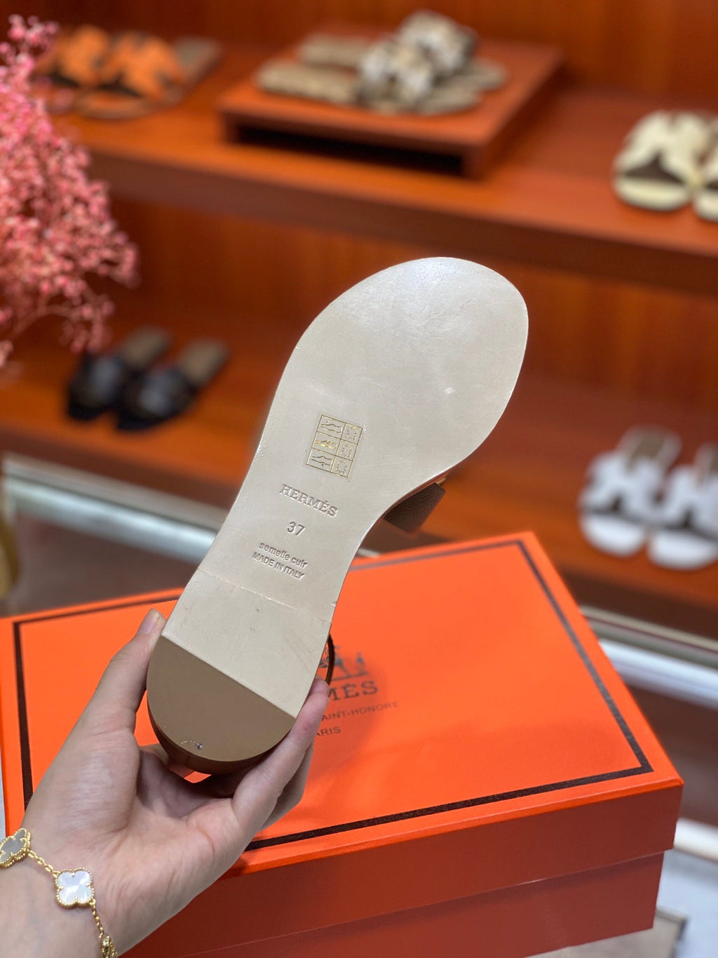 HERMES SANTORINI SANDAL BRONZE CALFSKIN
