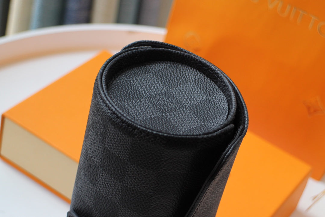 LOUIS VUITTON LV 25S ASTUCCIO PER 3 OROLOGI 20 IN BLACK DAMIER GRAPHITE CALFSKIN