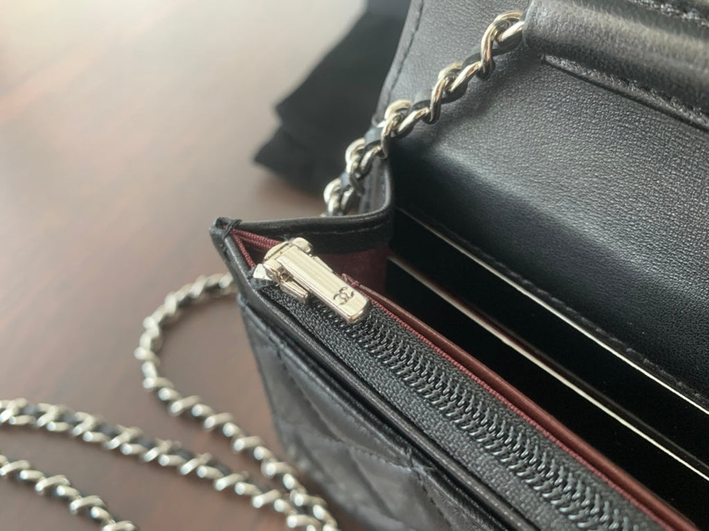CHANEL WOC 19CM BLACK LAMBSKIN SILVER HARDWARE