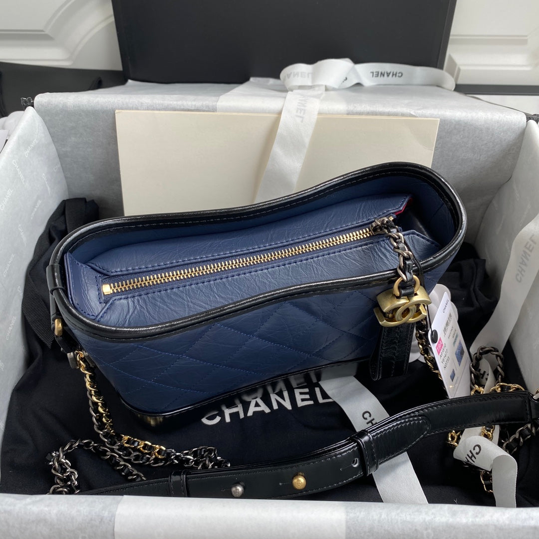 CHANEL GABRIELLE MINI 20 HOBO BAG IN MIDNIGHT BLUE MIX BLACK CALFSKIN
