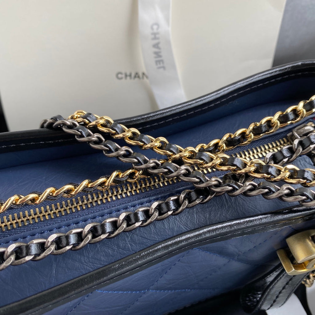 CHANEL GABRIELLE MINI 20 HOBO BAG IN MIDNIGHT BLUE MIX BLACK CALFSKIN