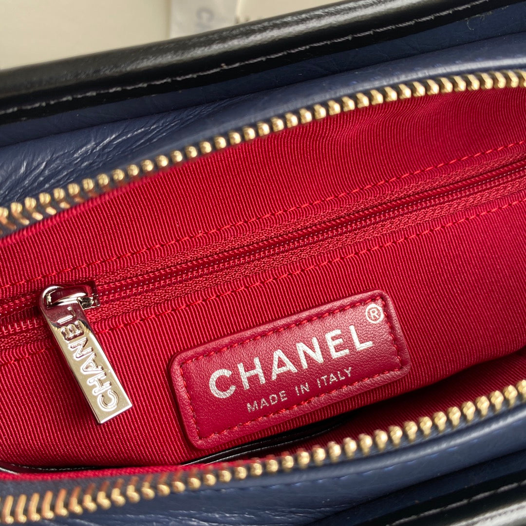 CHANEL GABRIELLE MINI 20 HOBO BAG IN MIDNIGHT BLUE MIX BLACK CALFSKIN