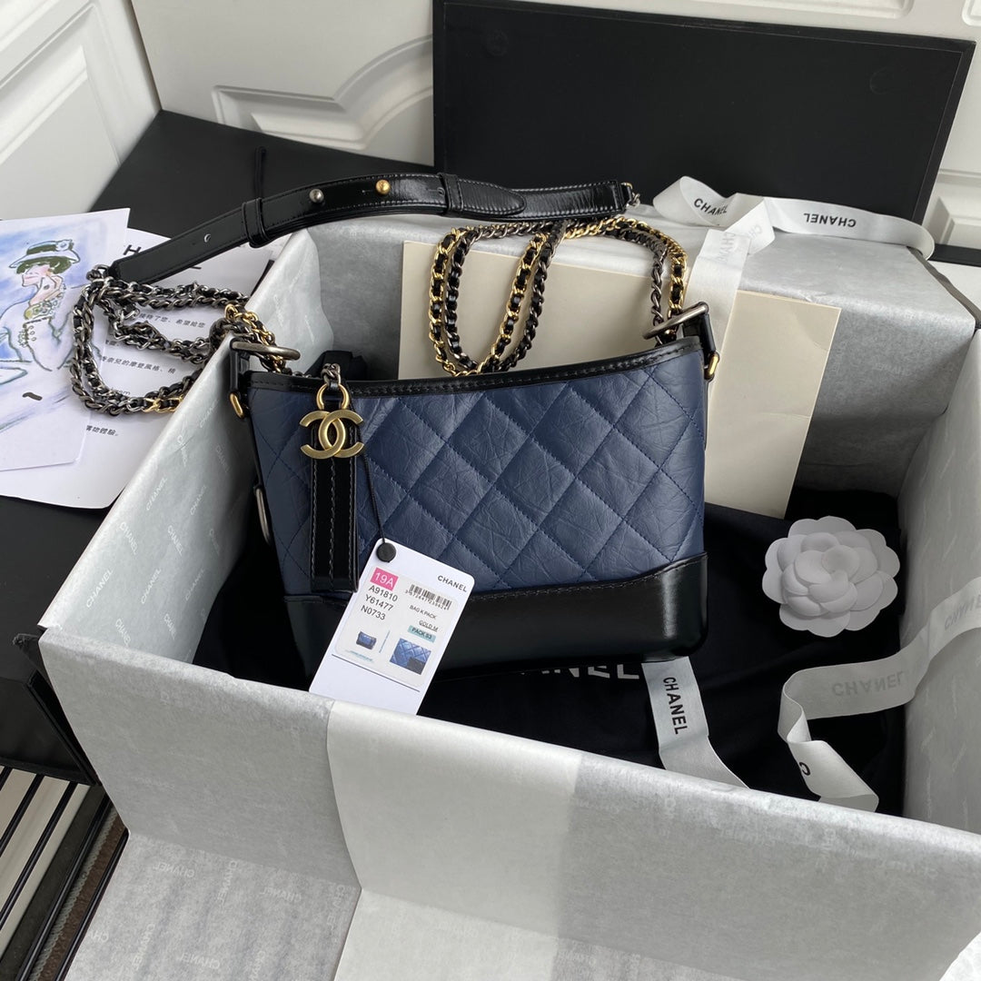 CHANEL GABRIELLE MINI 20 HOBO BAG IN MIDNIGHT BLUE MIX BLACK CALFSKIN
