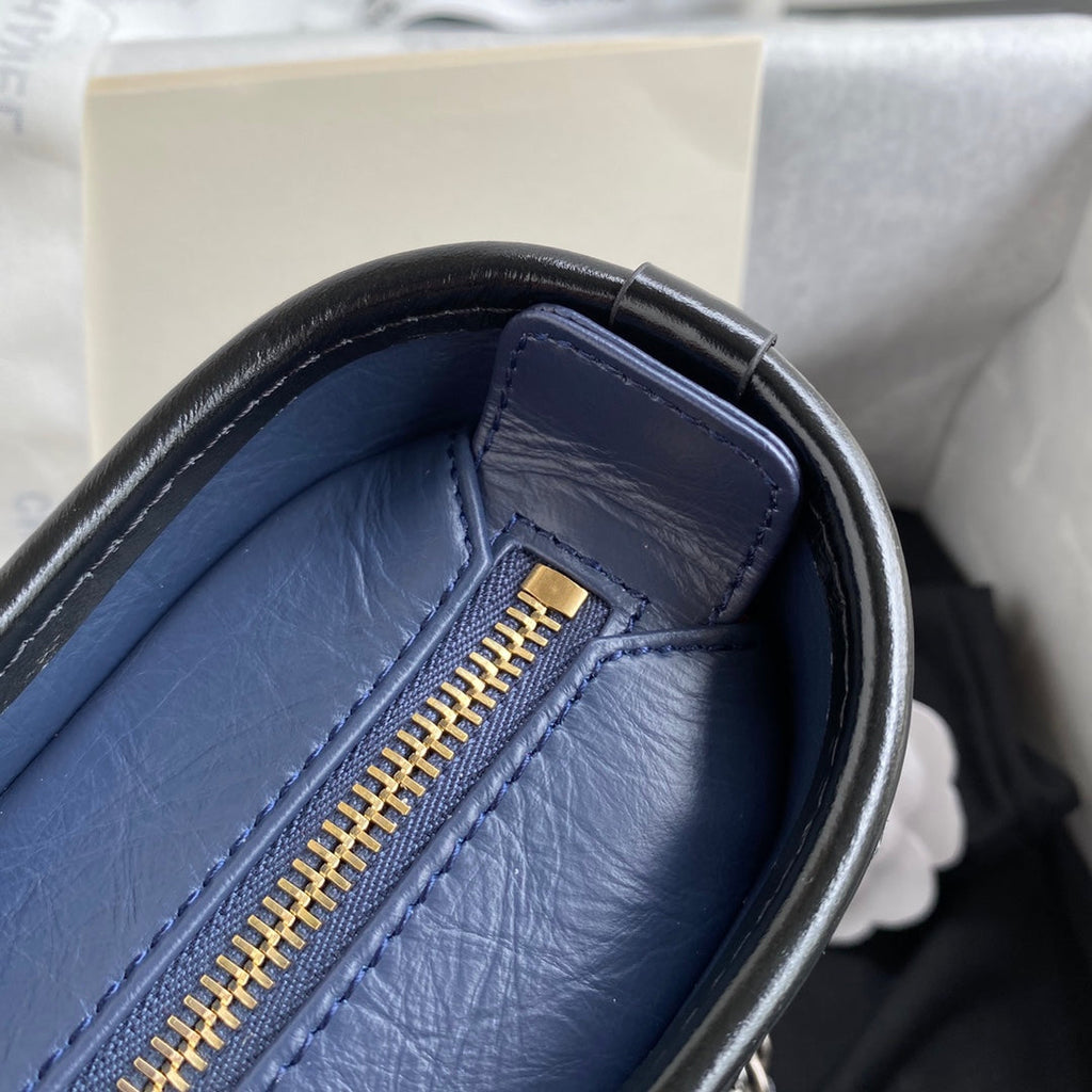 CHANEL GABRIELLE MINI 20 HOBO BAG IN MIDNIGHT BLUE MIX BLACK CALFSKIN