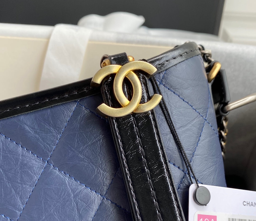 CHANEL GABRIELLE MINI 20 HOBO BAG IN MIDNIGHT BLUE MIX BLACK CALFSKIN