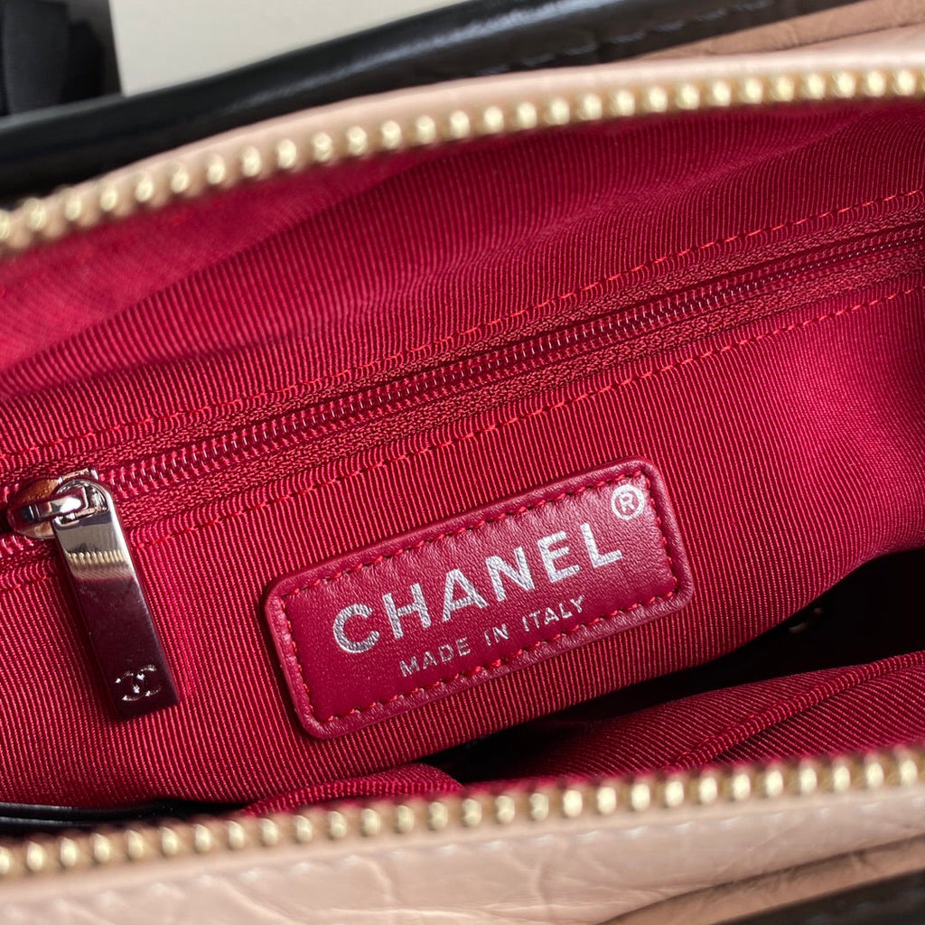 CHANEL GABRIELLE MINI 20 HOBO BAG IN ALMOND BEIGE MIX BLACK CALFSKIN