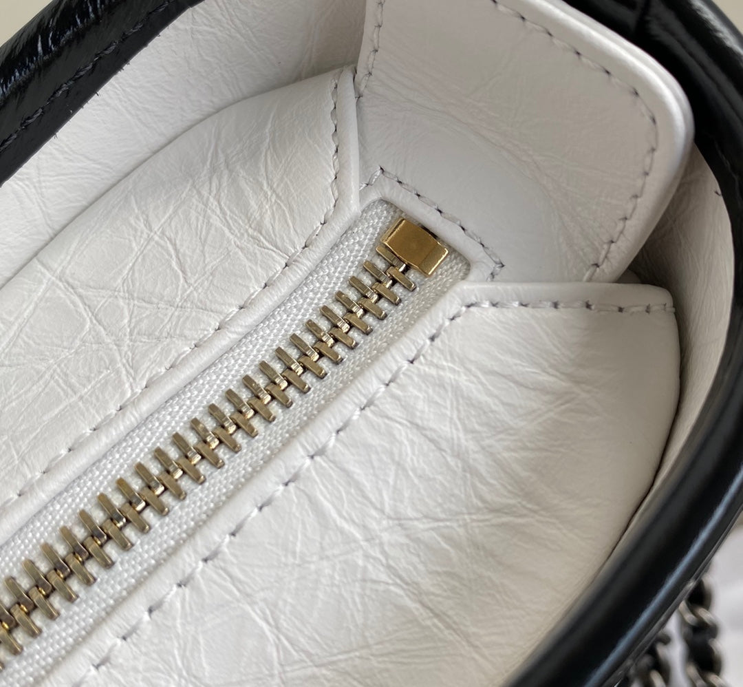 CHANEL GABRIELLE MINI 20 HOBO BAG IN WHITE MIX BLACK CALFSKIN