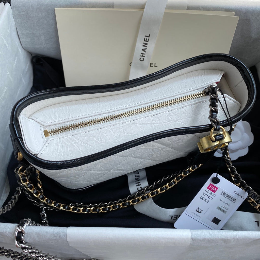 CHANEL GABRIELLE MINI 20 HOBO BAG IN WHITE MIX BLACK CALFSKIN