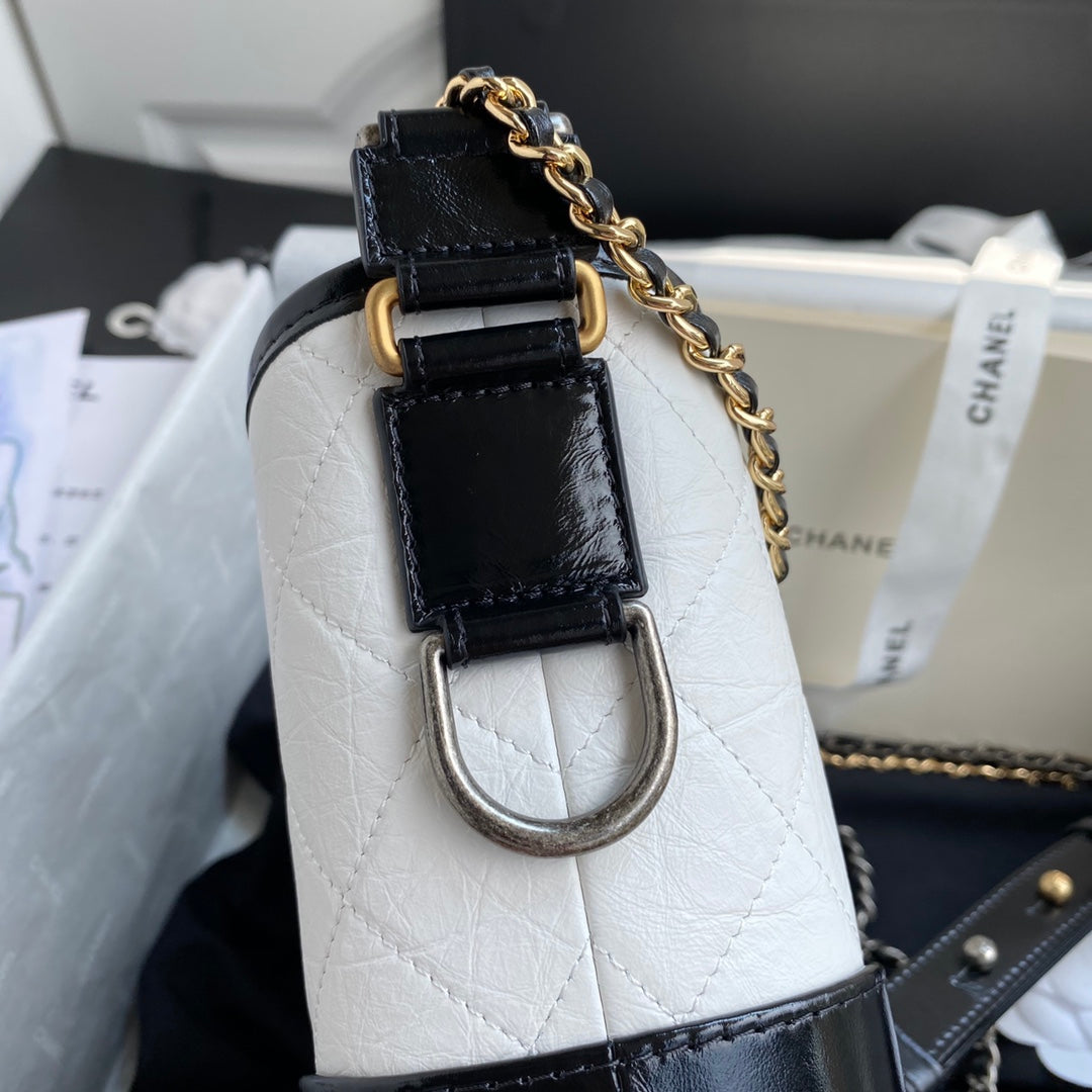 CHANEL GABRIELLE MINI 20 HOBO BAG IN WHITE MIX BLACK CALFSKIN