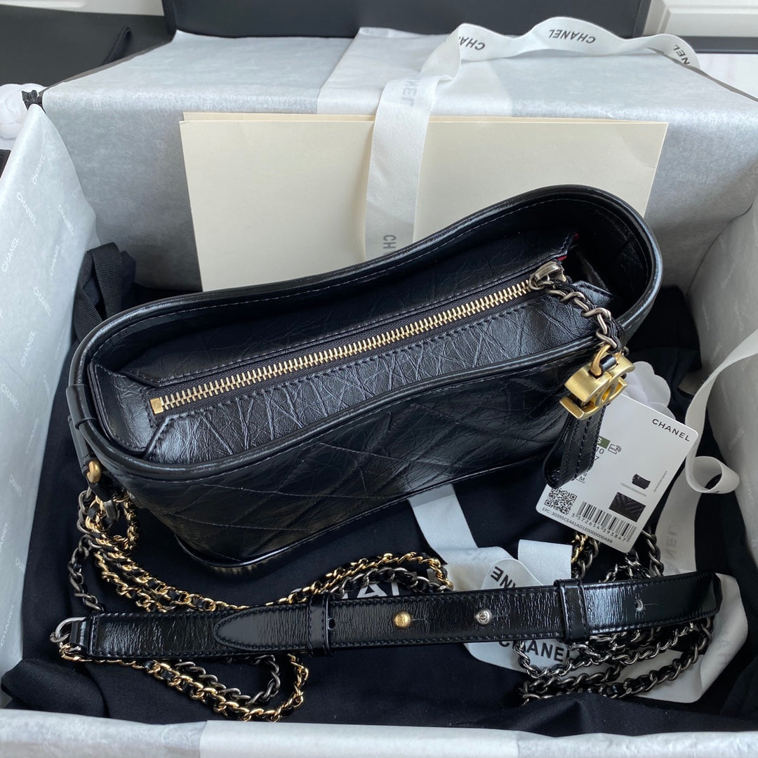 CHANEL GABRIELLE MINI 20 HOBO BAG IN BLACK CALFSKIN